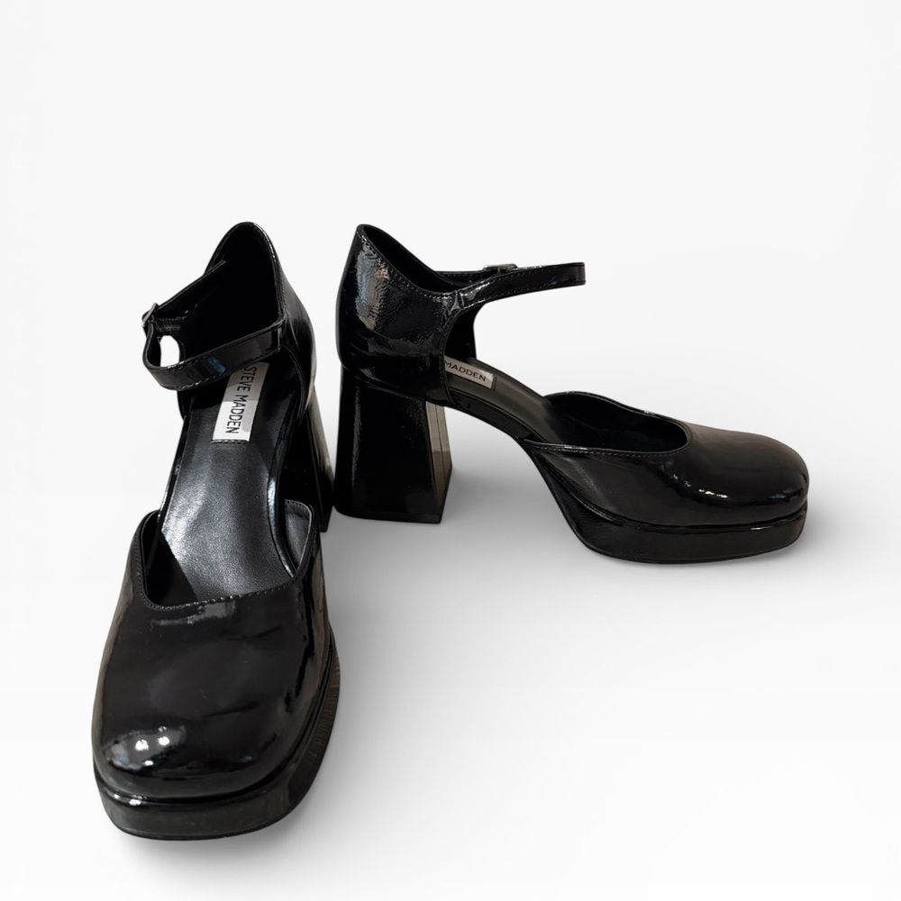Steve Madden Shiny Black Block Heels